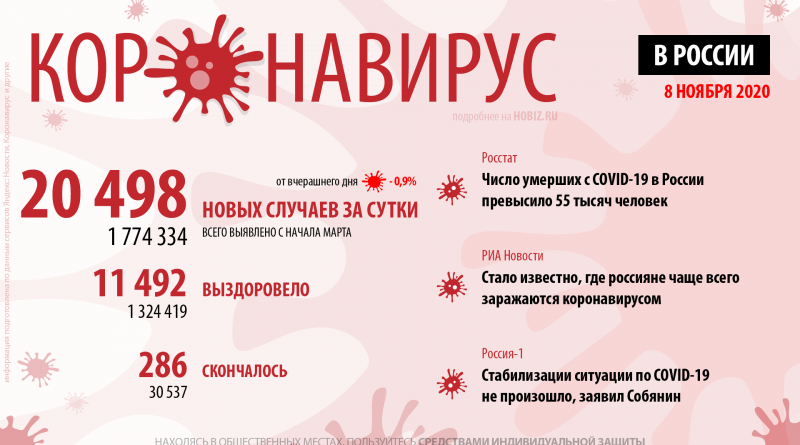 статистика коронавируса в России 8 ноября