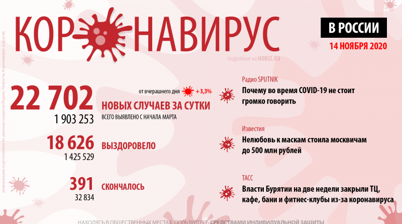 статистика коронавируса в России на сегодня 14 ноября