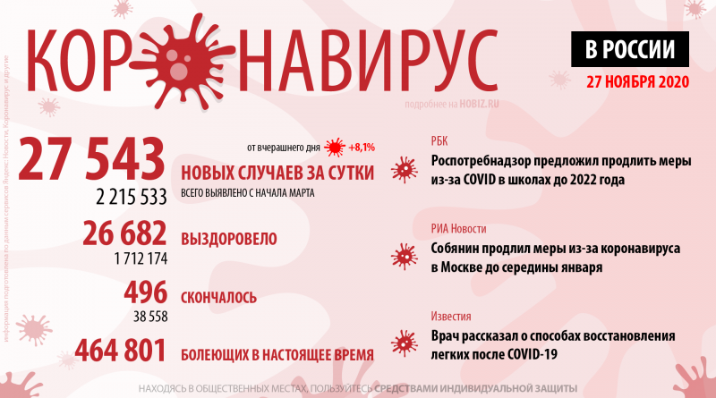 статистика коронавируса в России 27 ноября
